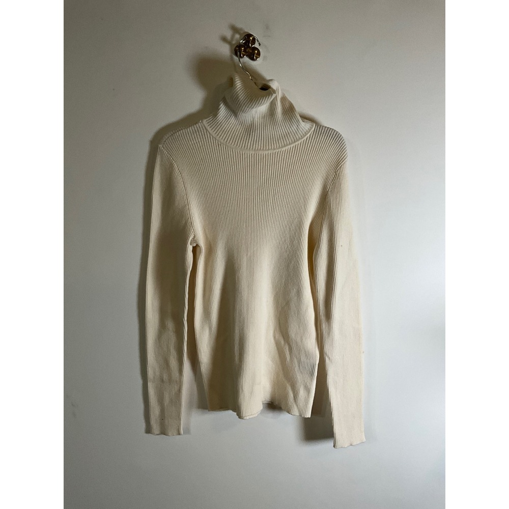 Lauren Ralph Lauren Cream Ribbed Turtleneck Cotton Sweater Womens Medium NWT